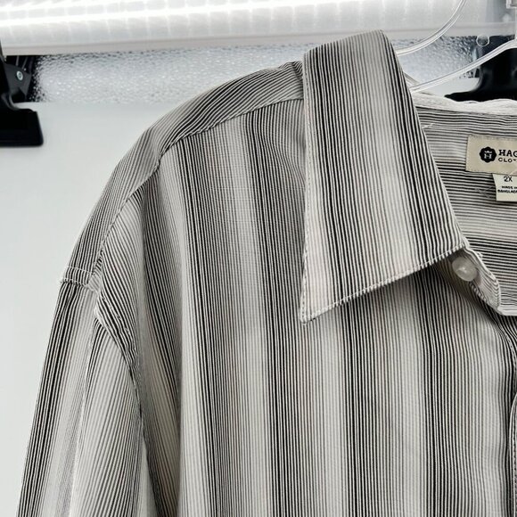 Haggar Men's Striped Button Up Dress Shirt Gray/White Size 2X - Picture 5 of 9